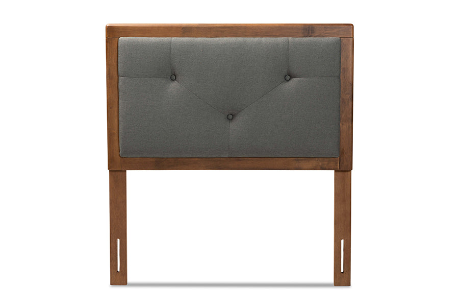 Baxton Studio Abner Modern and Contemporary Transitional Dark Grey Fabric Upholstered and Walnut Brown Finished Wood Twin Size Headboard | Headboards | Modishstore - 6