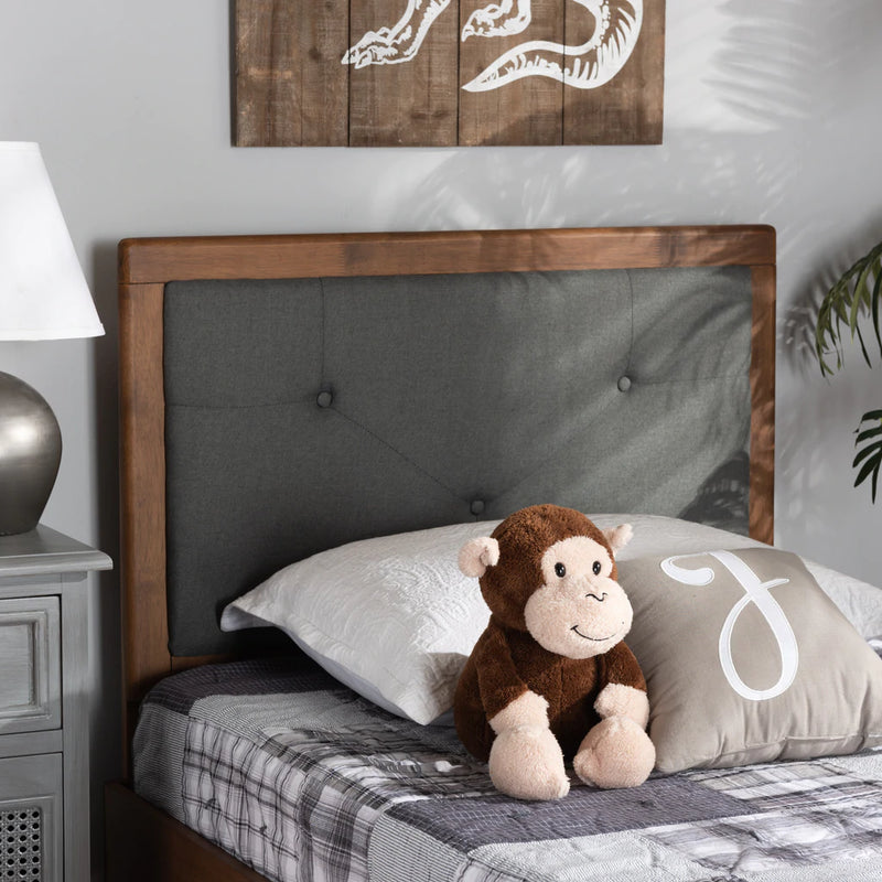 Baxton Studio Abner Modern and Contemporary Transitional Dark Grey Fabric Upholstered and Walnut Brown Finished Wood King Size Headboard | Headboards | Modishstore