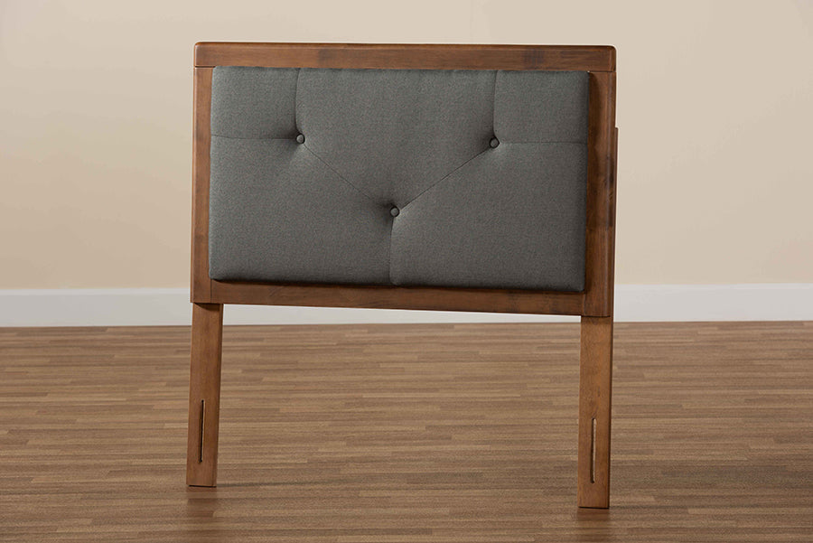 Baxton Studio Abner Modern and Contemporary Transitional Dark Grey Fabric Upholstered and Walnut Brown Finished Wood Twin Size Headboard | Headboards | Modishstore - 3