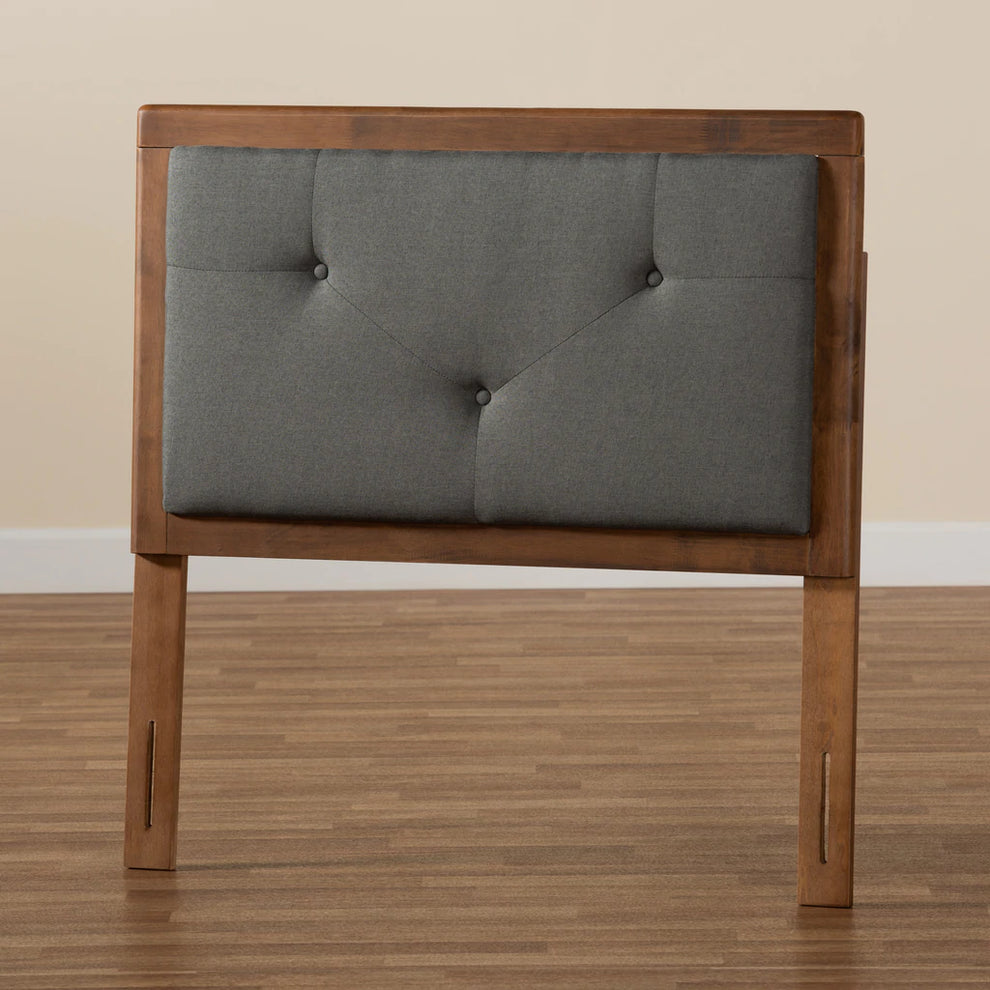 Baxton Studio Abner Modern and Contemporary Transitional Dark Grey Fabric Upholstered and Walnut Brown Finished Wood Full Size Headboard | Headboards | Modishstore - 5