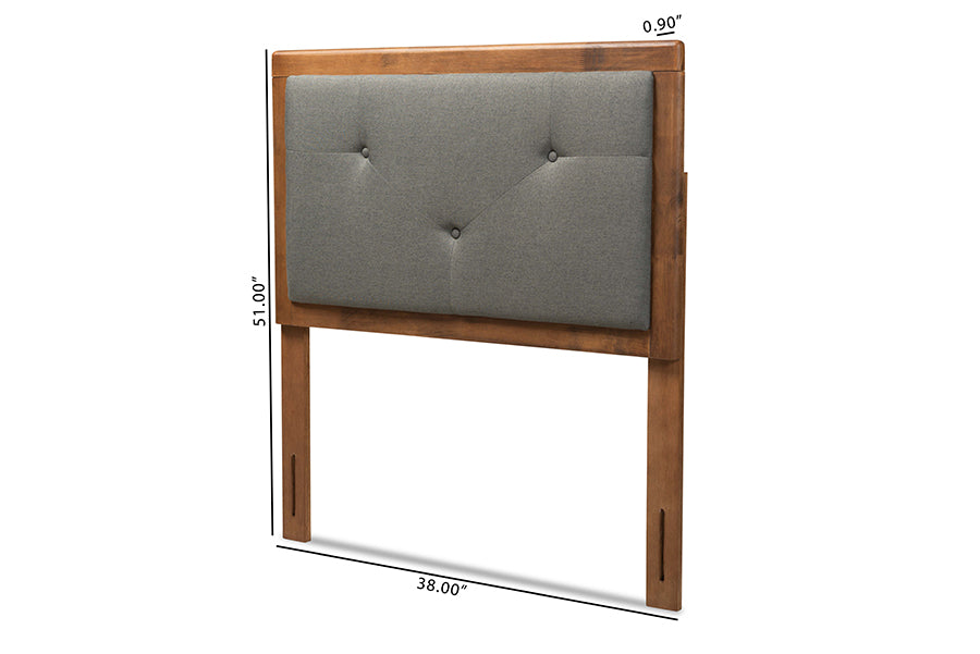 Baxton Studio Abner Modern and Contemporary Transitional Dark Grey Fabric Upholstered and Walnut Brown Finished Wood Twin Size Headboard | Headboards | Modishstore - 5