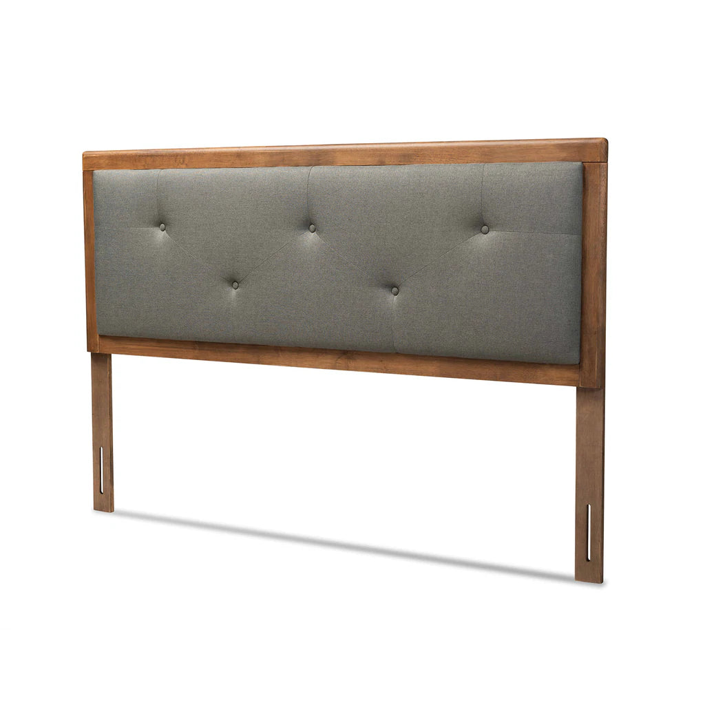 Baxton Studio Abner Modern and Contemporary Transitional Dark Grey Fabric Upholstered and Walnut Brown Finished Wood King Size Headboard | Headboards | Modishstore - 3
