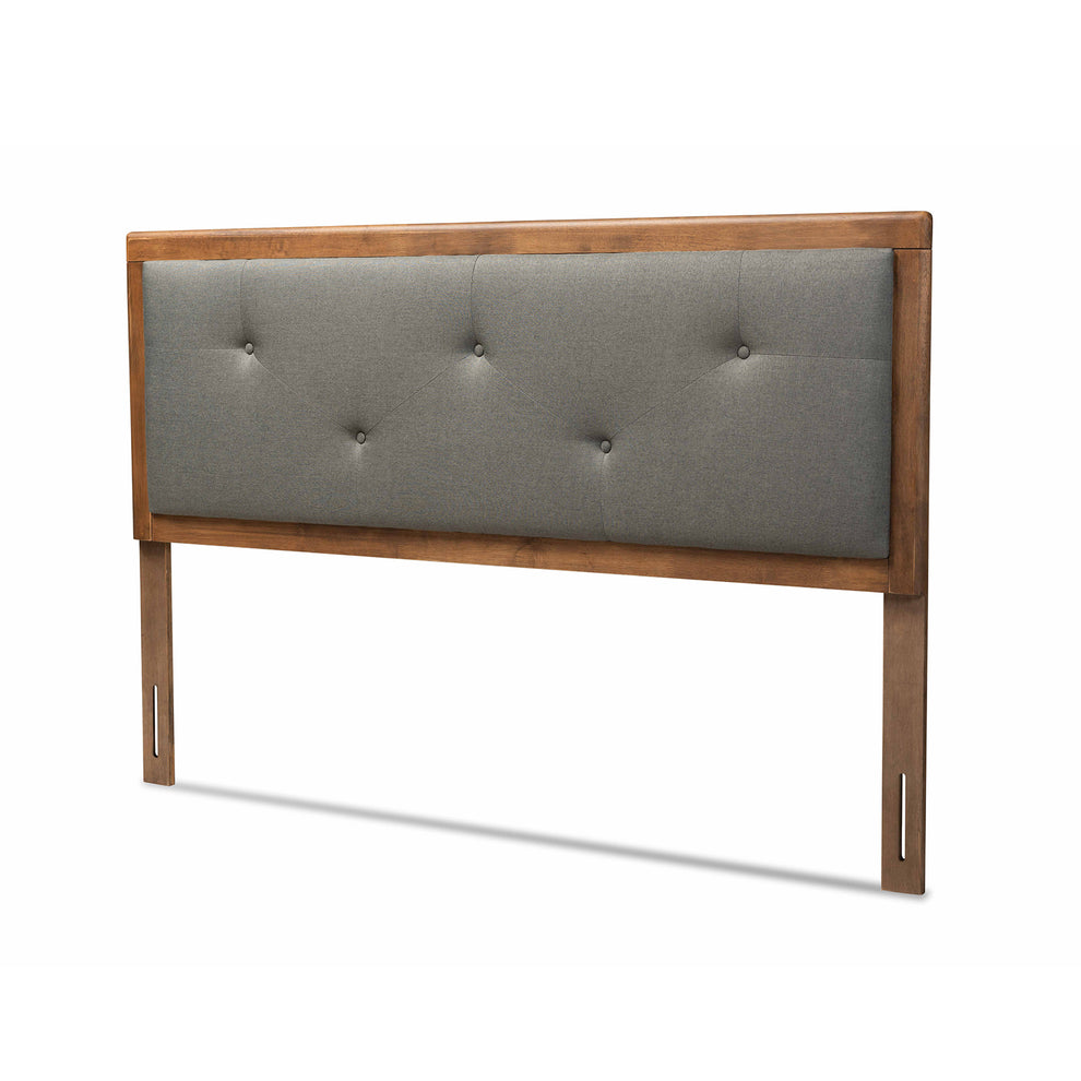 Baxton Studio Abner Modern and Contemporary Transitional Dark Grey Fabric Upholstered and Walnut Brown Finished Wood Queen Size Headboard | Headboards | Modishstore - 2