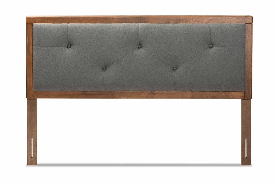 Baxton Studio Abner Modern and Contemporary Transitional Dark Grey Fabric Upholstered and Walnut Brown Finished Wood Queen Size Headboard | Headboards | Modishstore - 19