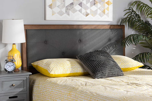 Baxton Studio Abner Modern and Contemporary Transitional Dark Grey Fabric Upholstered and Walnut Brown Finished Wood Queen Size Headboard | Headboards | Modishstore