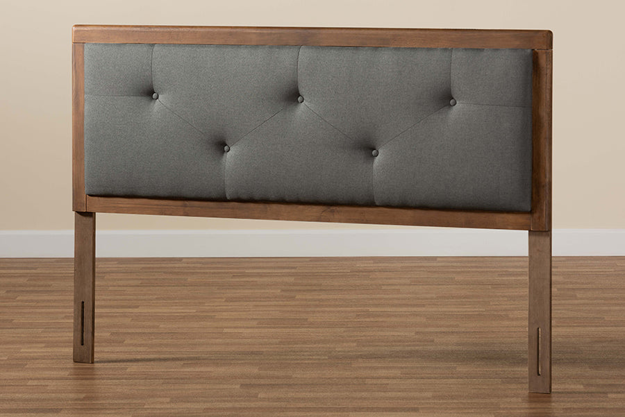 Baxton Studio Abner Modern and Contemporary Transitional Dark Grey Fabric Upholstered and Walnut Brown Finished Wood Queen Size Headboard | Headboards | Modishstore - 7