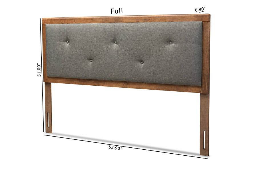 Baxton Studio Abner Modern and Contemporary Transitional Dark Grey Fabric Upholstered and Walnut Brown Finished Wood Queen Size Headboard | Headboards | Modishstore - 13