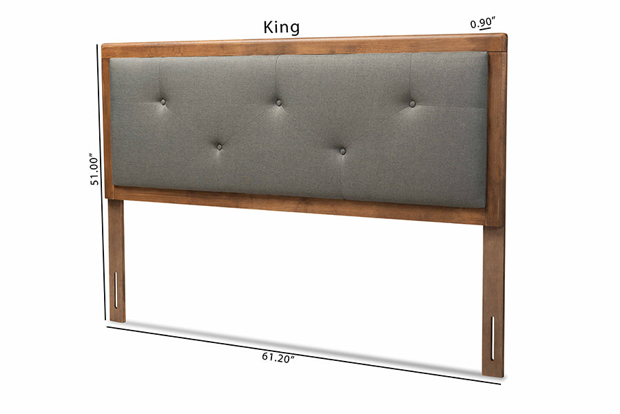 Baxton Studio Abner Modern and Contemporary Transitional Dark Grey Fabric Upholstered and Walnut Brown Finished Wood Queen Size Headboard | Headboards | Modishstore - 15