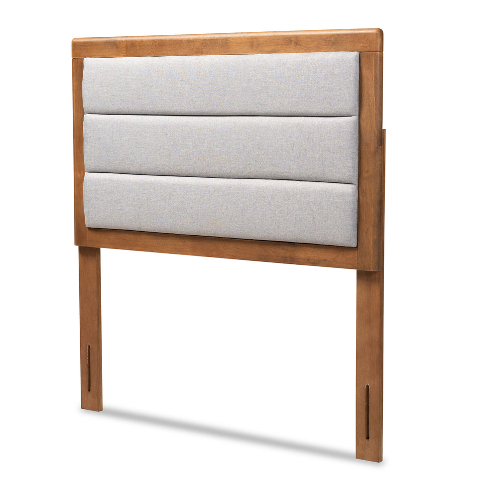 Baxton Studio Dexter Modern and Contemporary Light Grey Fabric Upholstered and Walnut Brown Finished Wood Twin Size Headboard | Headboards | Modishstore - 2