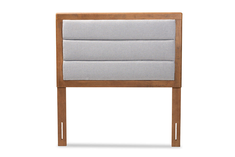 Baxton Studio Dexter Modern and Contemporary Light Grey Fabric Upholstered and Walnut Brown Finished Wood Twin Size Headboard | Headboards | Modishstore - 6