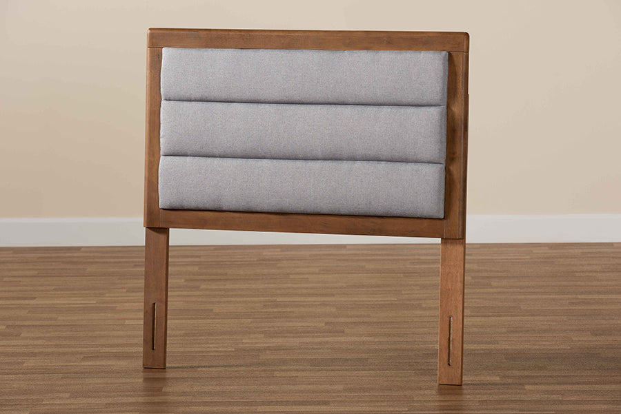 Baxton Studio Dexter Modern and Contemporary Light Grey Fabric Upholstered and Walnut Brown Finished Wood Twin Size Headboard | Headboards | Modishstore - 3
