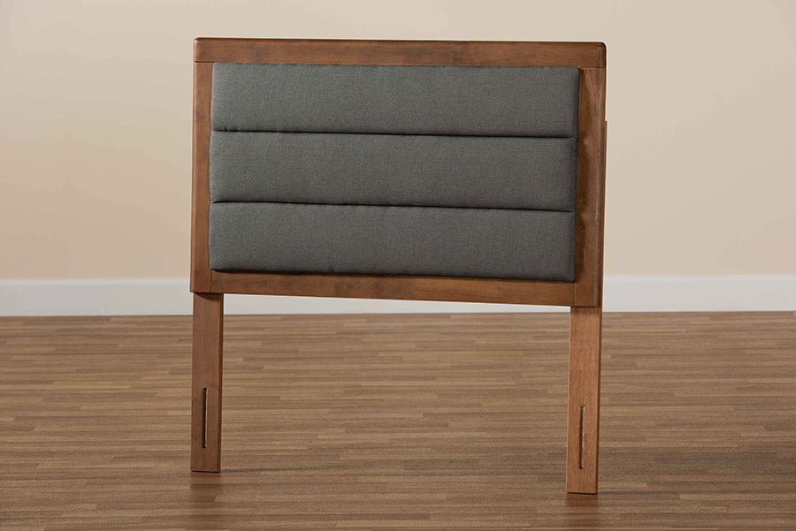 Baxton Studio Dexter Modern and Contemporary Dark Grey Fabric Upholstered and Walnut Brown Finished Wood Twin Size Headboard | Headboards | Modishstore - 3