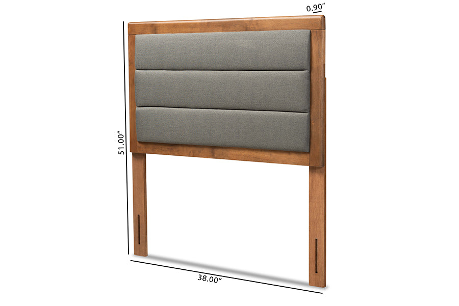 Baxton Studio Dexter Modern and Contemporary Dark Grey Fabric Upholstered and Walnut Brown Finished Wood Twin Size Headboard | Headboards | Modishstore - 5