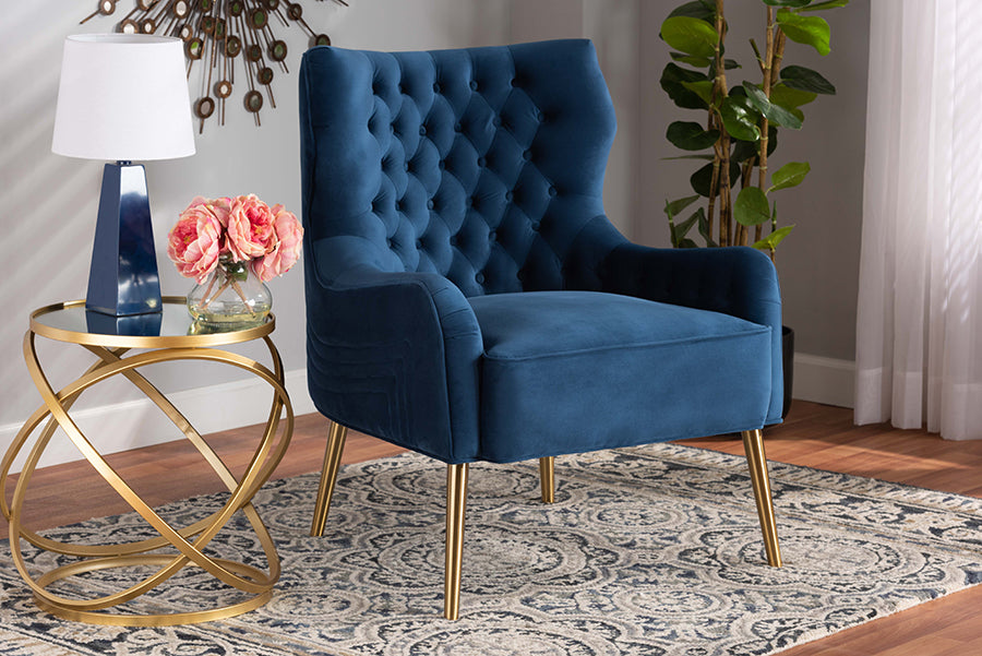 Baxton Studio Nelson Modern Luxe and Glam Grey Velvet Fabric Upholstered and Gold Finished Metal Armchair | Armchairs | Modishstore - 9