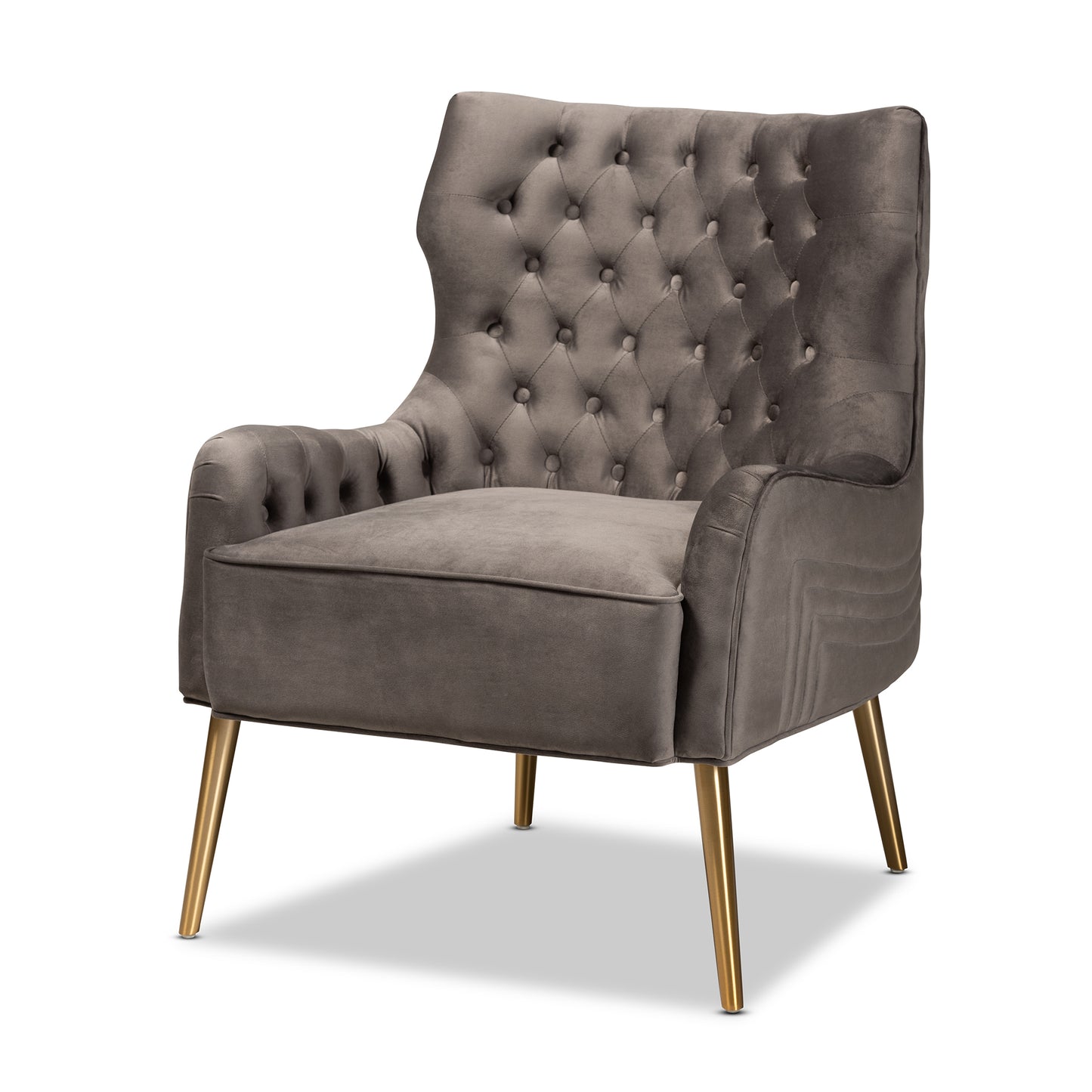 Baxton Studio Nelson Modern Luxe and Glam Grey Velvet Fabric Upholstered and Gold Finished Metal Armchair | Armchairs | Modishstore - 2