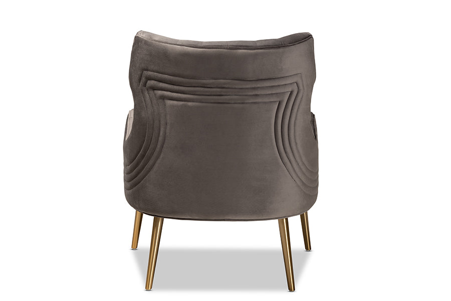 Baxton Studio Nelson Modern Luxe and Glam Grey Velvet Fabric Upholstered and Gold Finished Metal Armchair | Armchairs | Modishstore - 5