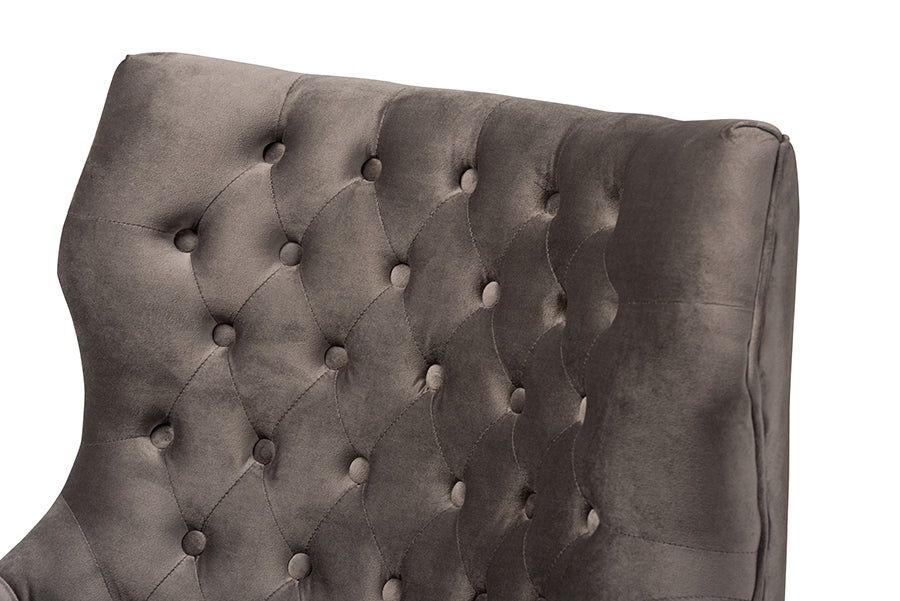Baxton Studio Nelson Modern Luxe and Glam Grey Velvet Fabric Upholstered and Gold Finished Metal Armchair | Armchairs | Modishstore - 4