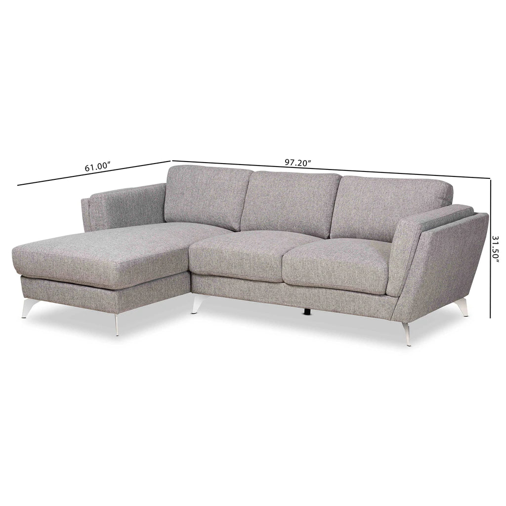 Baxton Studio Mirian Modern and Contemporary Grey Fabric Upholstered Sectional Sofa with Left Facing Chaise | Sofas | Modishstore - 2