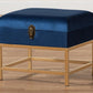 Baxton Studio Aliana Glam and Luxe Navy Blue Velvet Fabric Upholstered and Gold Finished Metal Small Storage Ottoman | Ottomans | Modishstore - 3