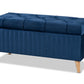 baxton studio hanley modern and contemporary navy blue velvet fabric upholstered and walnut brown finished wood storage ottoman | Modish Furniture Store-2