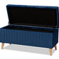 baxton studio hanley modern and contemporary navy blue velvet fabric upholstered and walnut brown finished wood storage ottoman | Modish Furniture Store-3