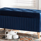 Baxton Studio Hanley Modern and Contemporary Navy Blue Velvet Fabric Upholstered and Walnut Brown Finished Wood Storage Ottoman | Modishstore | Ottomans