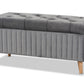 baxton studio hanley modern and contemporary grey velvet fabric upholstered and walnut brown finished wood storage ottoman | Modish Furniture Store-2