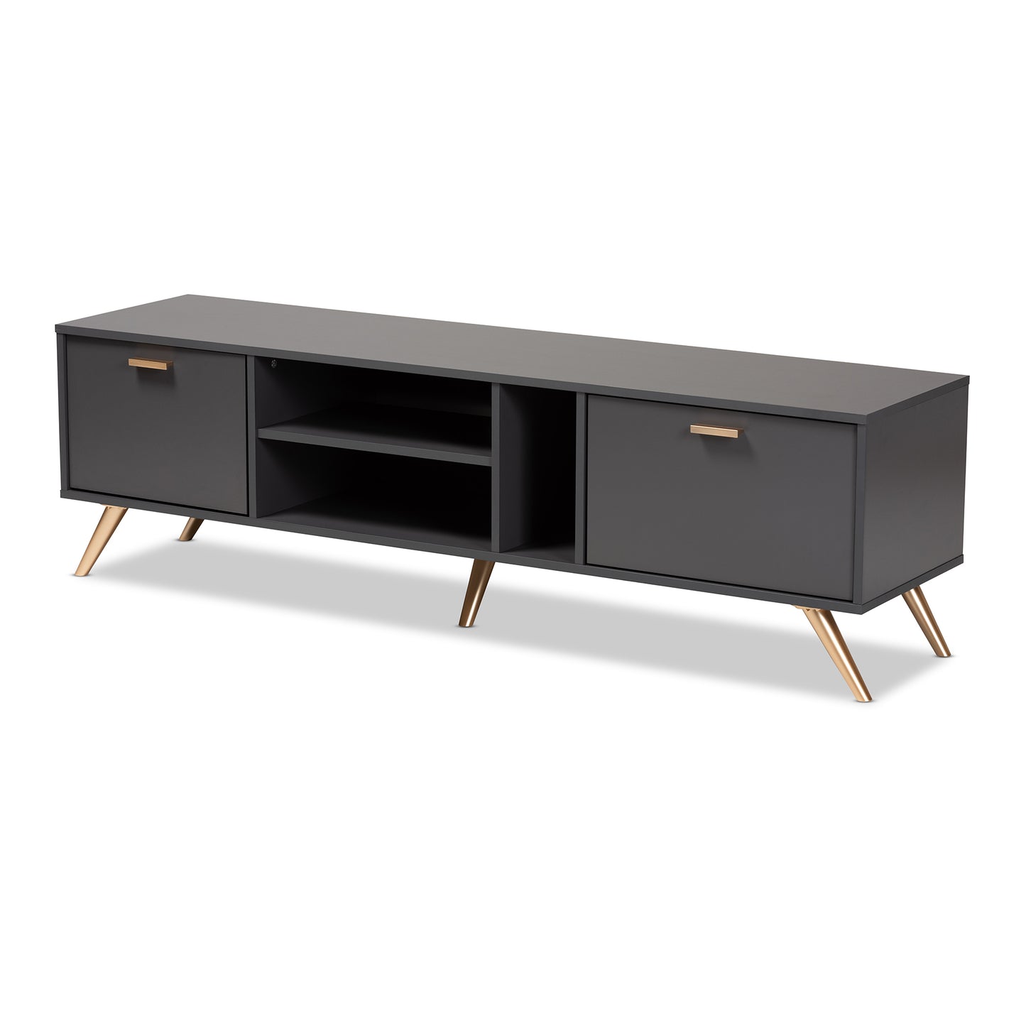 Baxton Studio Kelson Modern and Contemporary Dark Grey and Gold Finished Wood TV Stand | TV Stands | Modishstore - 2