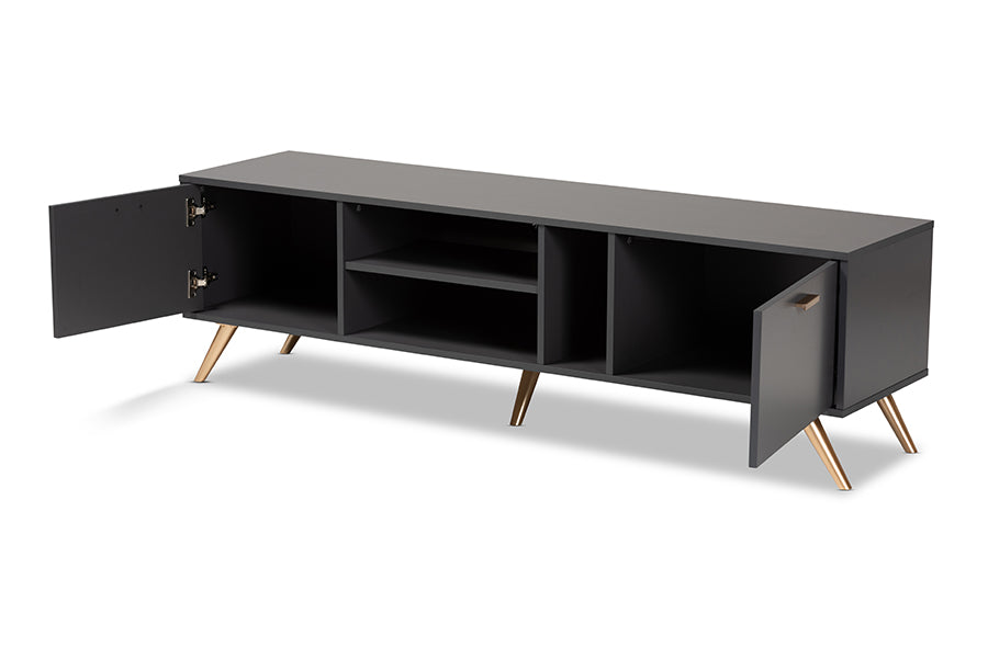 Baxton Studio Kelson Modern and Contemporary Dark Grey and Gold Finished Wood TV Stand | TV Stands | Modishstore - 8