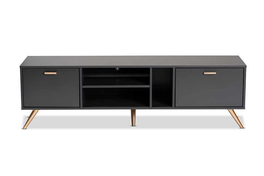 Baxton Studio Kelson Modern and Contemporary Dark Grey and Gold Finished Wood TV Stand | TV Stands | Modishstore - 7