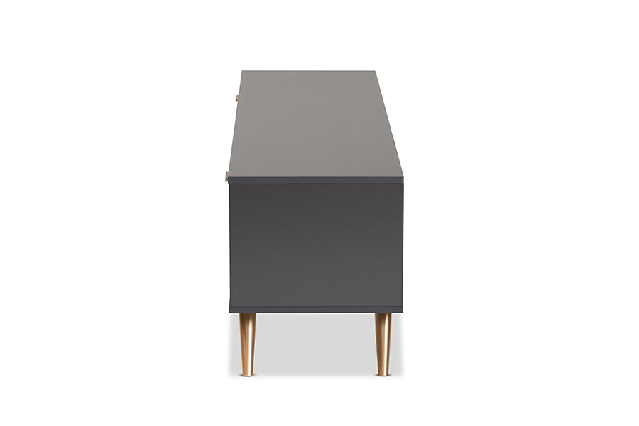 Baxton Studio Kelson Modern and Contemporary Dark Grey and Gold Finished Wood TV Stand | TV Stands | Modishstore - 6