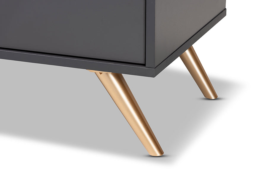Baxton Studio Kelson Modern and Contemporary Dark Grey and Gold Finished Wood TV Stand | TV Stands | Modishstore - 4