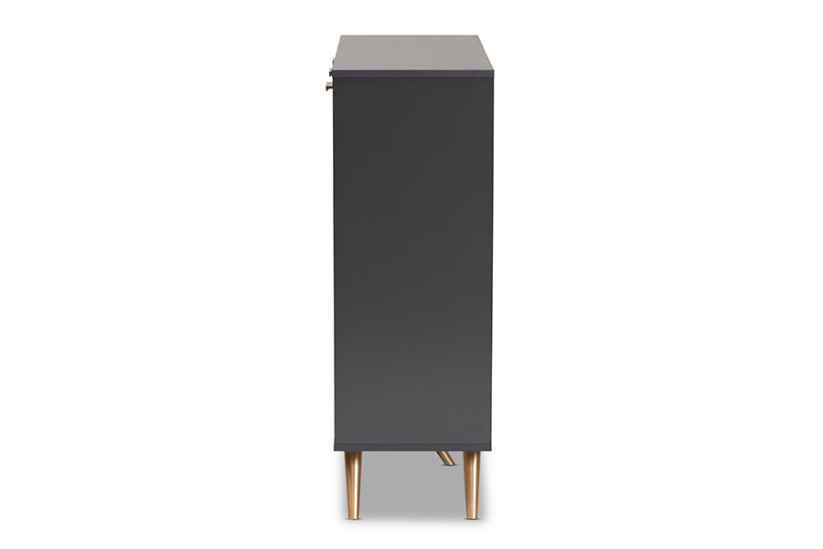 Baxton Studio Kelson Modern and Contemporary Dark Grey and Gold Finished Wood 3-Door Shoe Cabinet | Cabinets | Modishstore - 6
