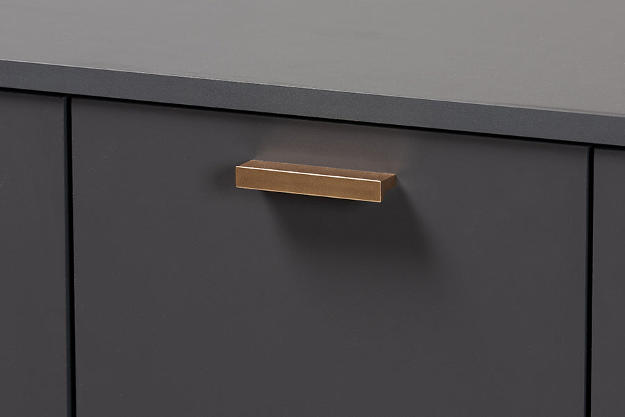 Baxton Studio Kelson Modern and Contemporary Dark Grey and Gold Finished Wood 3-Door Shoe Cabinet | Cabinets | Modishstore - 5