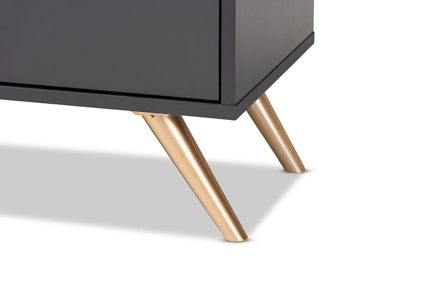 Baxton Studio Kelson Modern and Contemporary Dark Grey and Gold Finished Wood 3-Door Shoe Cabinet | Cabinets | Modishstore - 4