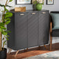 Baxton Studio Kelson Modern and Contemporary Dark Grey and Gold Finished Wood 3-Door Shoe Cabinet | Cabinets | Modishstore - 3