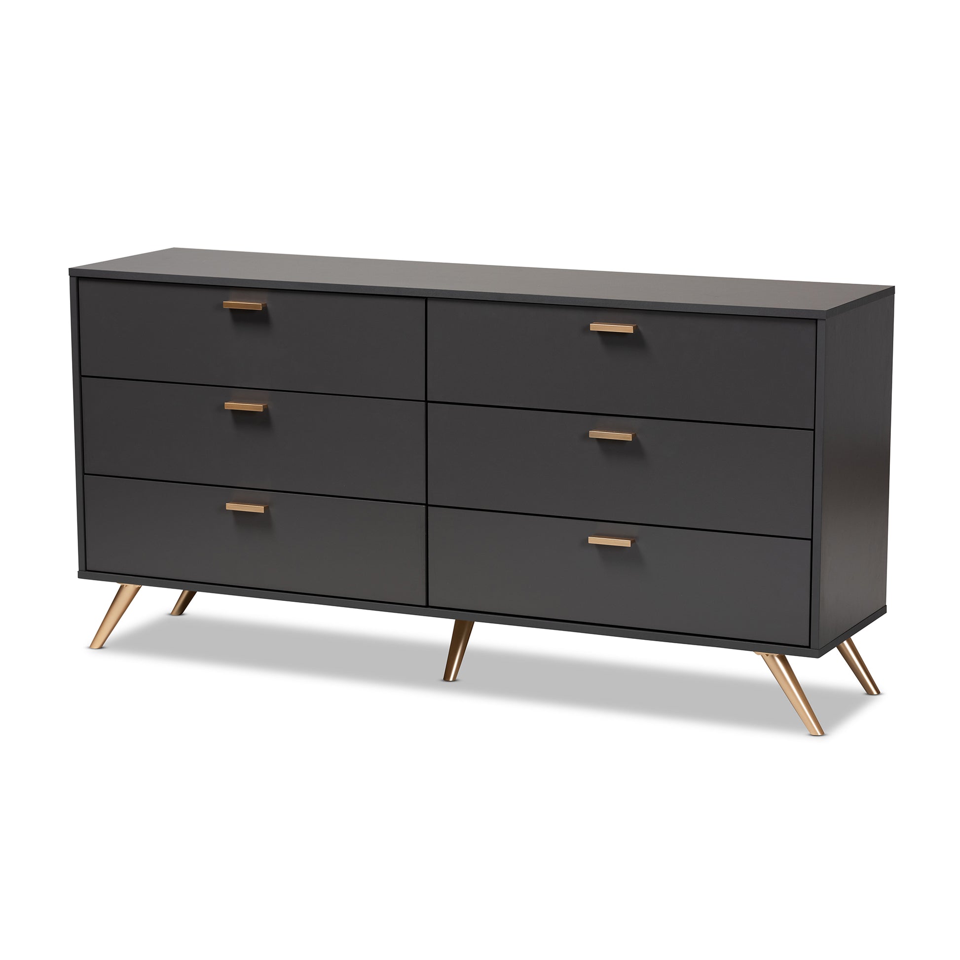 Baxton Studio Kelson Modern and Contemporary Dark Grey and Gold Finished Wood 6-Drawer Dresser | Dressers | Modishstore - 2