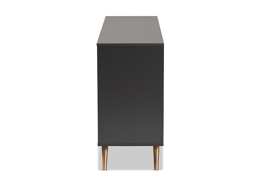Baxton Studio Kelson Modern and Contemporary Dark Grey and Gold Finished Wood 6-Drawer Dresser | Dressers | Modishstore - 5