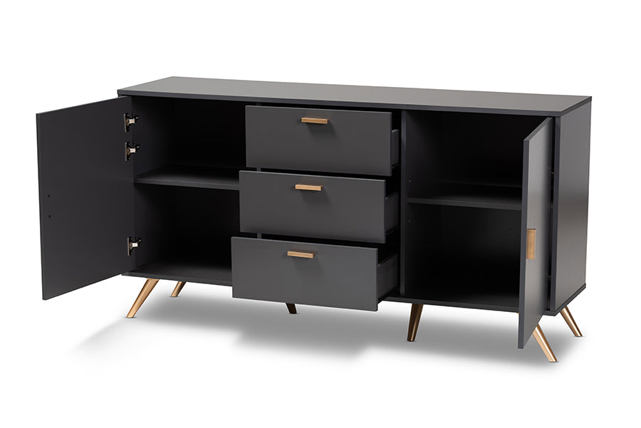 Baxton Studio Kelson Modern and Contemporary Dark Grey and Gold Finished Wood 2-Door Sideboard Buffet | Sideboards | Modishstore - 8