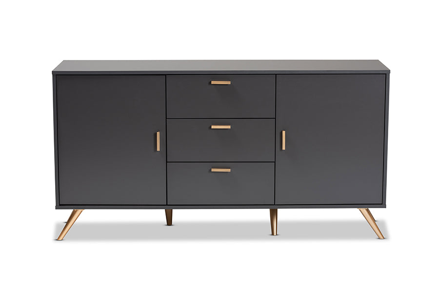 Baxton Studio Kelson Modern and Contemporary Dark Grey and Gold Finished Wood 2-Door Sideboard Buffet | Sideboards | Modishstore - 7