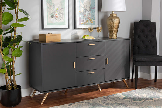 Baxton Studio Kelson Modern and Contemporary Dark Grey and Gold Finished Wood 2-Door Sideboard Buffet | Sideboards | Modishstore
