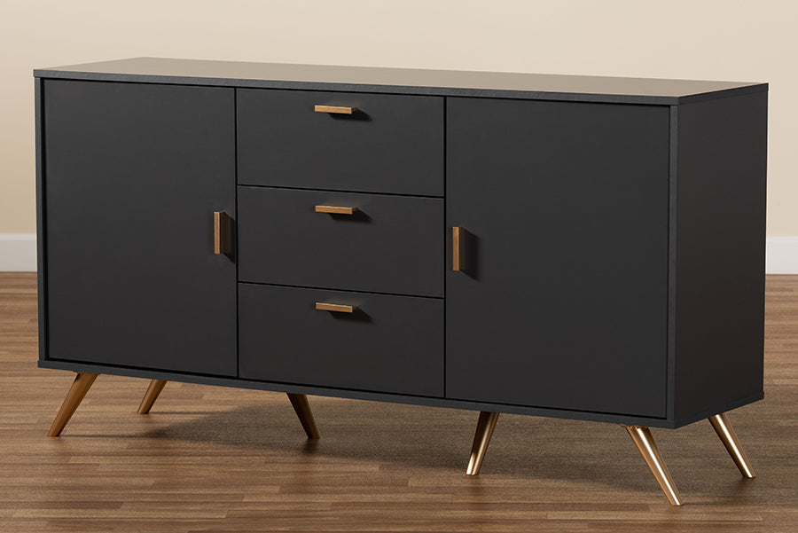 Baxton Studio Kelson Modern and Contemporary Dark Grey and Gold Finished Wood 2-Door Sideboard Buffet | Sideboards | Modishstore - 3
