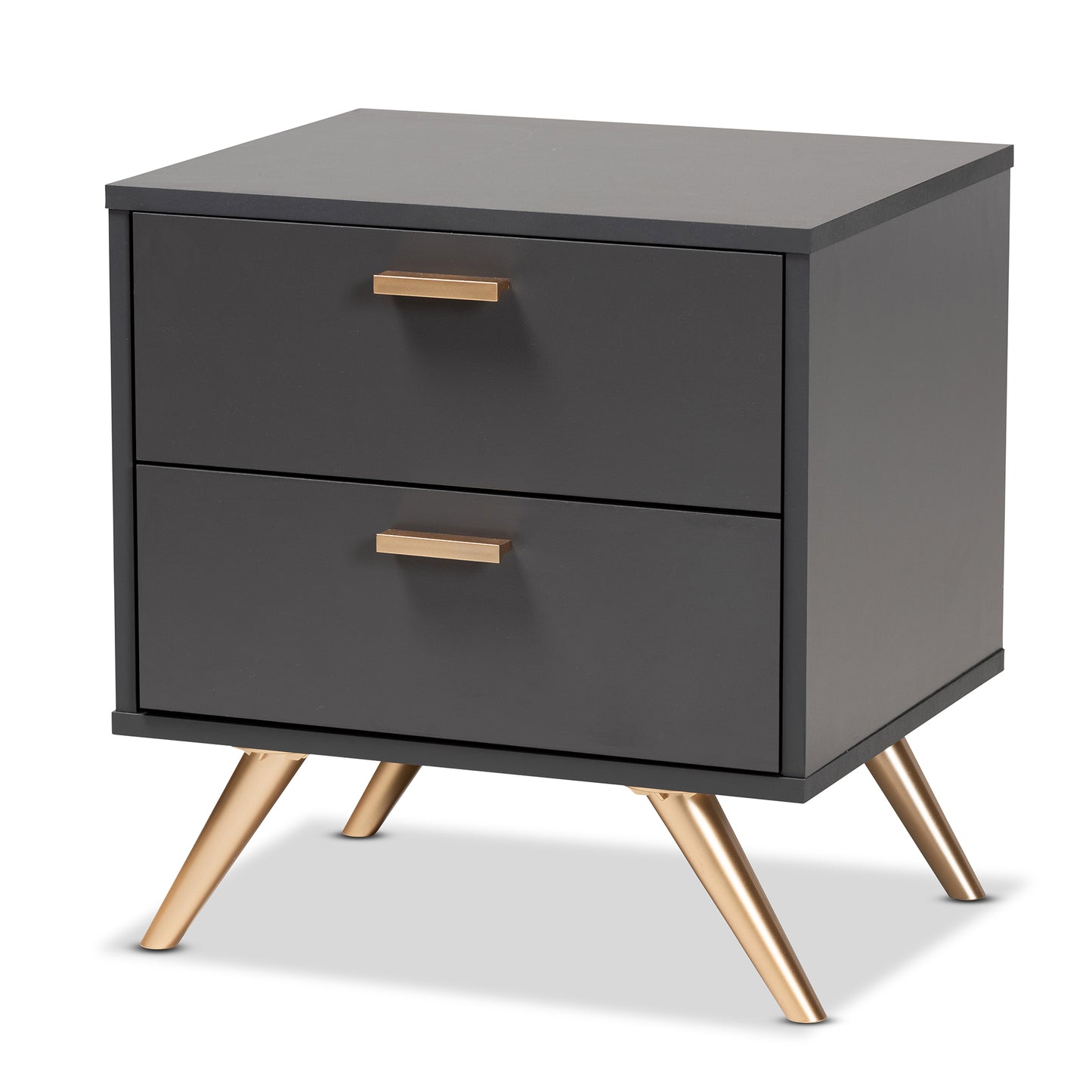 Baxton Studio Kelson Modern and Contemporary Dark Grey and Gold Finished Wood 2-Drawer Nightstand | Nightstands | Modishstore - 2