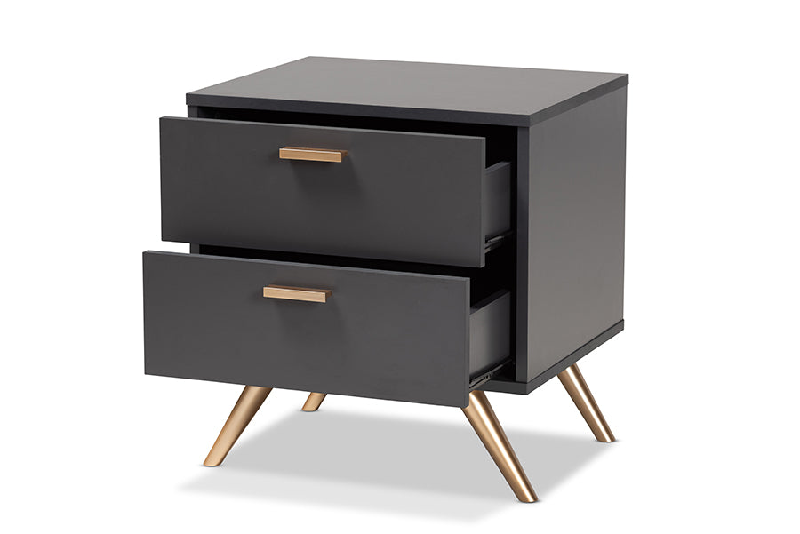 Baxton Studio Kelson Modern and Contemporary Dark Grey and Gold Finished Wood 2-Drawer Nightstand | Nightstands | Modishstore - 8
