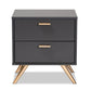 Baxton Studio Kelson Modern and Contemporary Dark Grey and Gold Finished Wood 2-Drawer Nightstand | Nightstands | Modishstore - 7