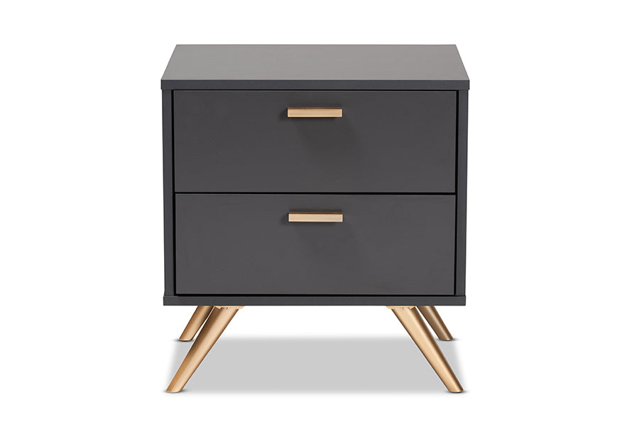 Baxton Studio Kelson Modern and Contemporary Dark Grey and Gold Finished Wood 2-Drawer Nightstand | Nightstands | Modishstore - 7