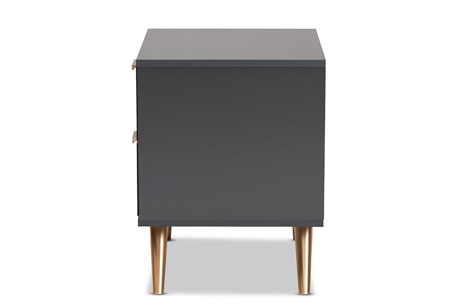 Baxton Studio Kelson Modern and Contemporary Dark Grey and Gold Finished Wood 2-Drawer Nightstand | Nightstands | Modishstore - 6