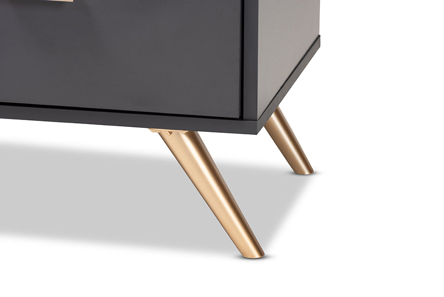 Baxton Studio Kelson Modern and Contemporary Dark Grey and Gold Finished Wood 2-Drawer Nightstand | Nightstands | Modishstore - 4