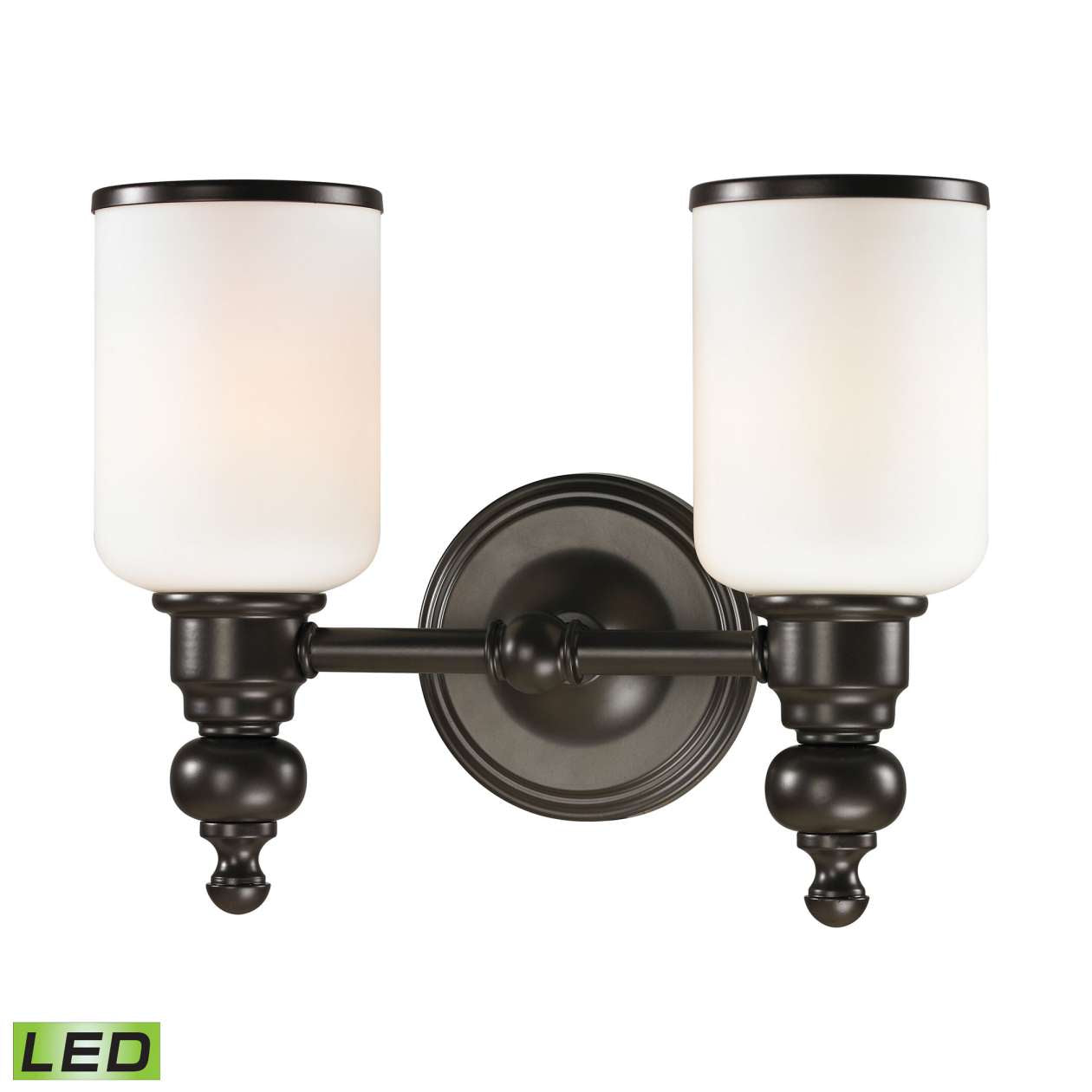 Bristol 2-Light Vanity Lamp in Oil Rubbed Bronze with Opal White Blown Glass - Includes LED Bulbs | Vanity Light | Modishstore