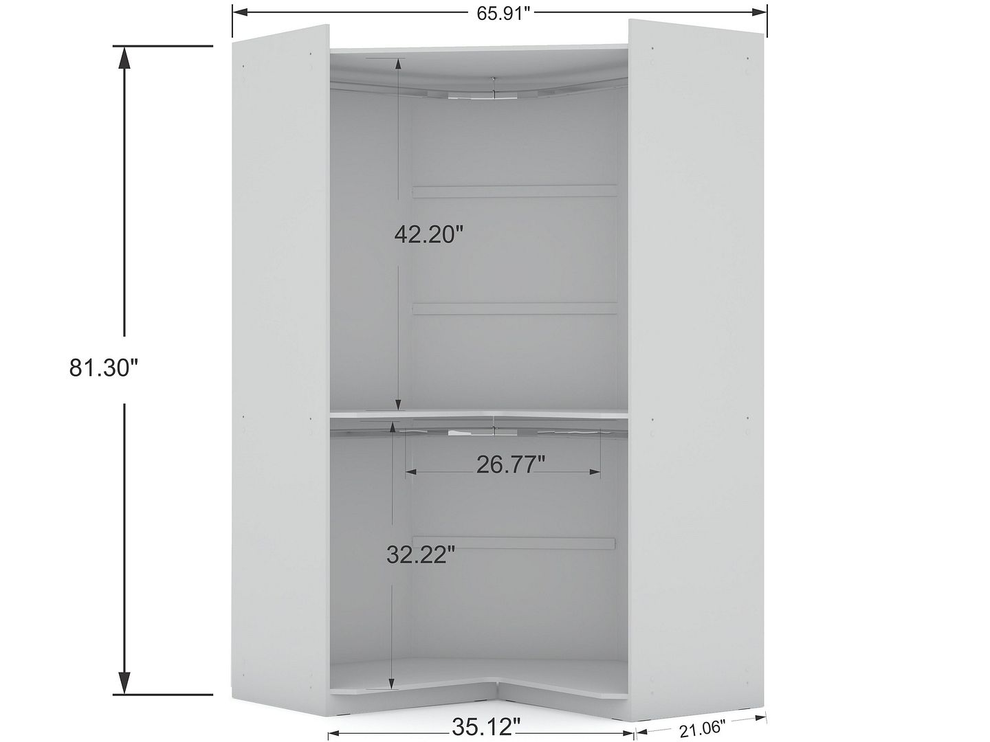 Manhattan Comfort Mulberry 2.0 Modern Corner Wardrobe Closet with 2 Hanging Rods in White | Armoires & Wardrobes | Modishstore-2